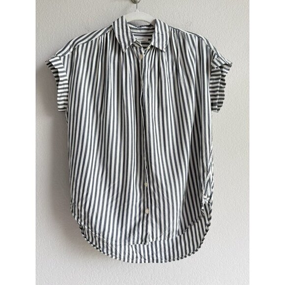 Madewell Women’s Button Up Shirt Size XXS Gray White Gabriel Stripe Collared - Picture 3 of 7
